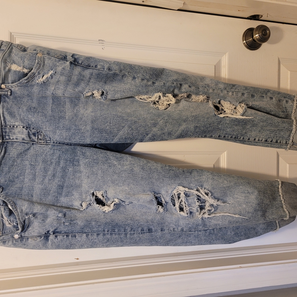 Blue Ankle Cropped Distressed Jeans